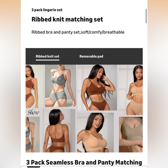 NEW Scacto Women's 3 Pack Wireless Ribbed Knit Bra and Panty Set - Picture 8 of 8